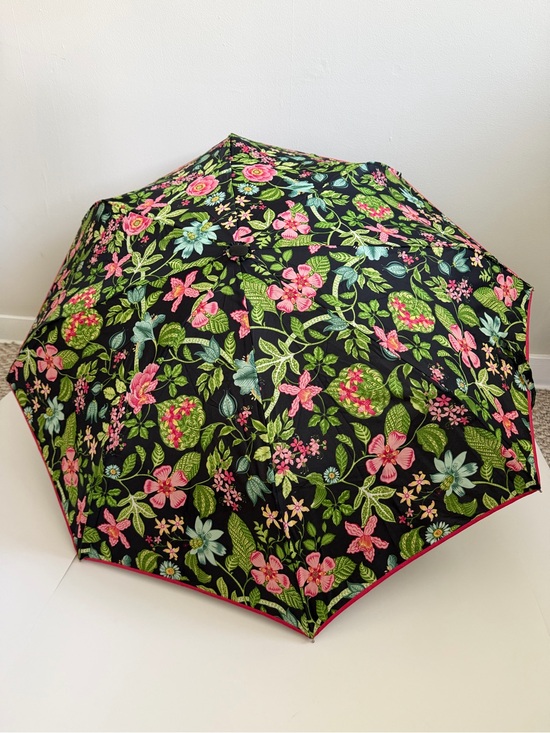 Vera Bradley Accessories - Vera Bradley Floral Compact Umbrella Black Pink Green Automatic